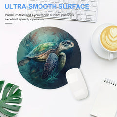 Sea Turtle And Coral Round Mouse Pad Non Slip Rubber Base 7.87 x 7.87 x 0.1inch