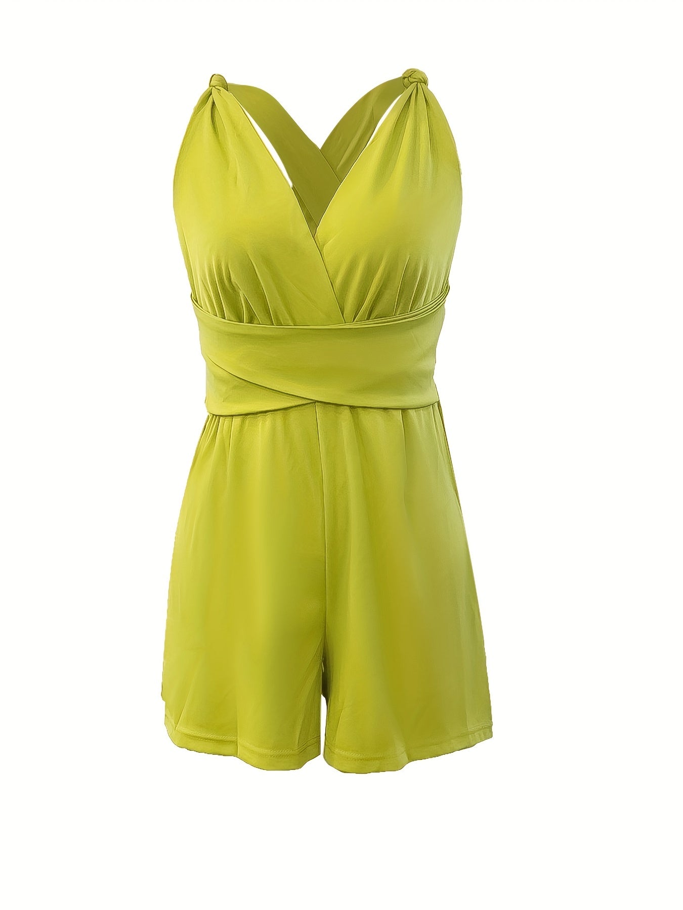 Surplice Neck Knot Strap Romper Casual Jumpsuit