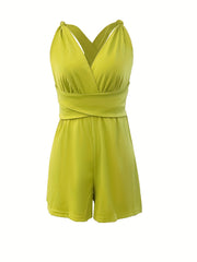 Surplice Neck Knot Strap Romper Casual Jumpsuit