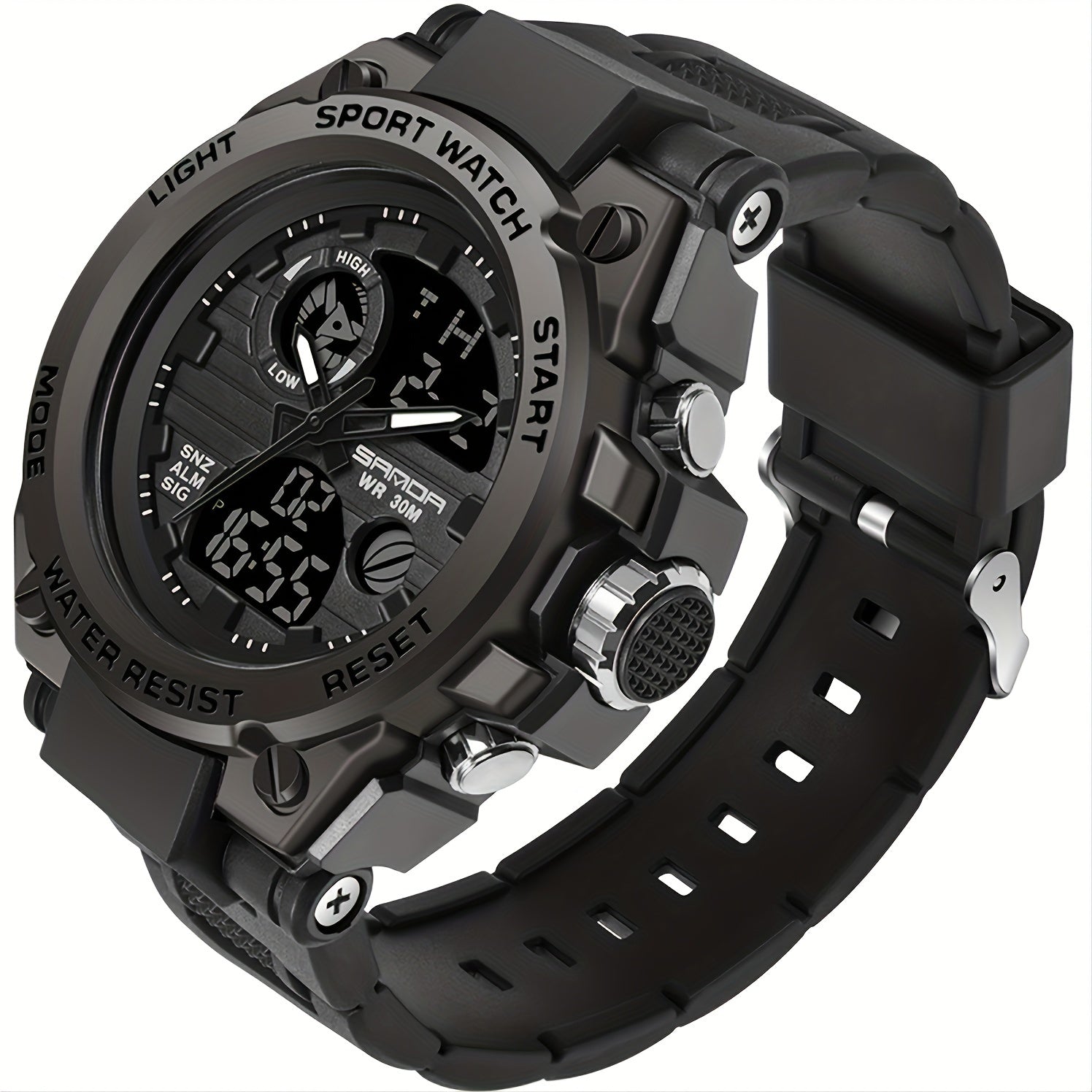 Men's Outdoor Waterproof Dual Display LED Alarm Watch