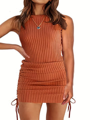  Ribbed Ruched Side Tank Dress