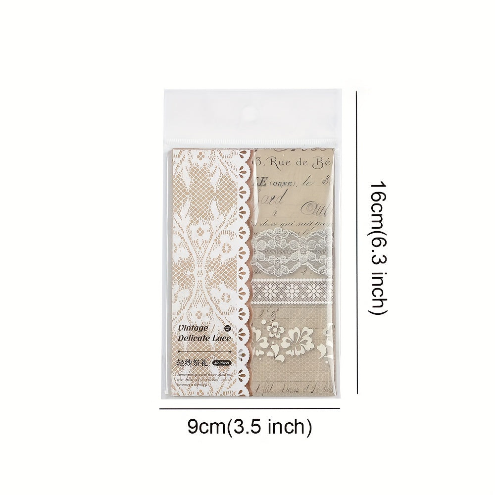 30 Pcs Vintage Lace Scrapbooking Supplies Journaling Paper DIY Junk Planner