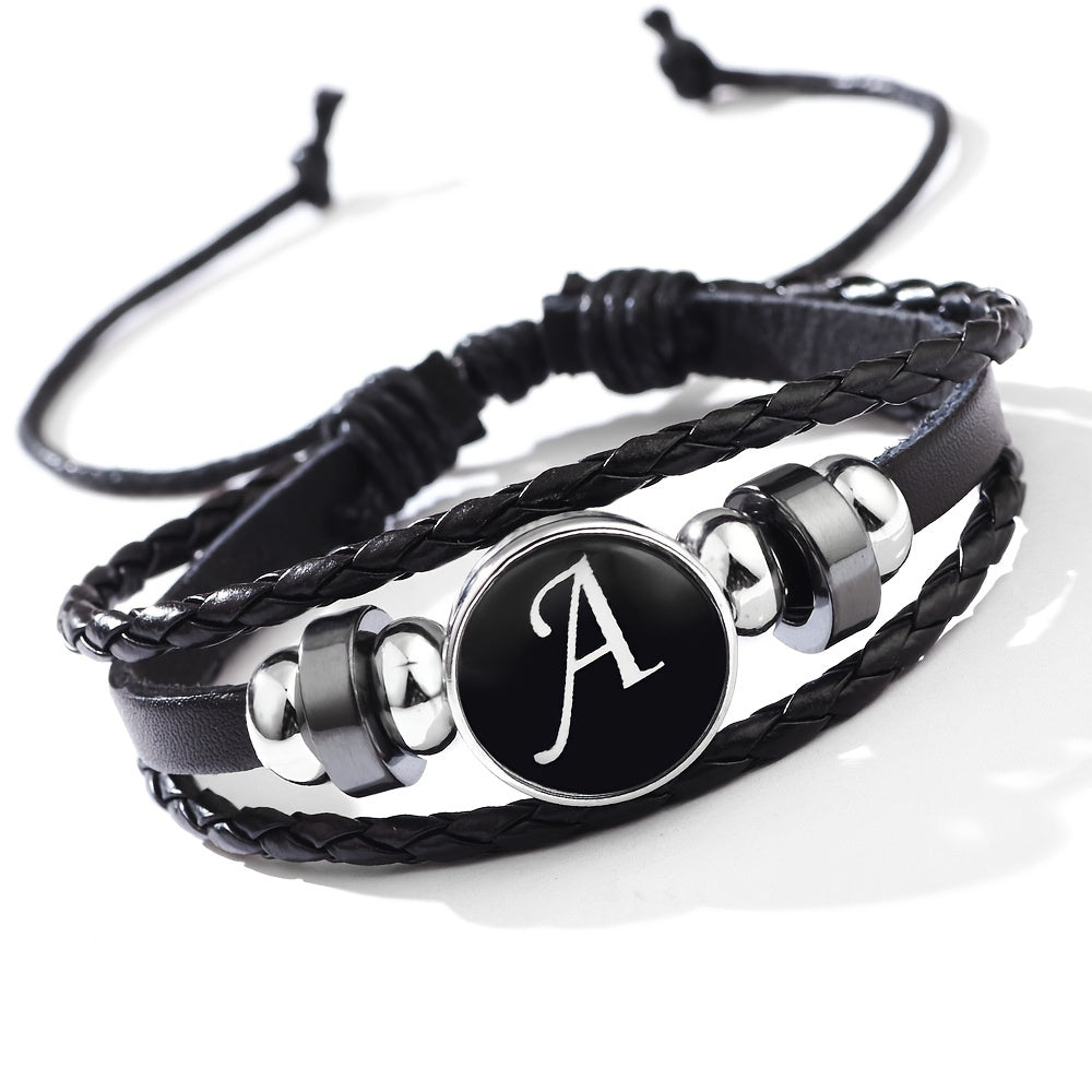 Stackable PU Leather Chain Bracelet with 26 English Letter Pattern