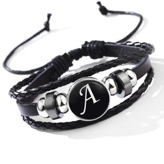 Stackable PU Leather Chain Bracelet with 26 English Letter Pattern
