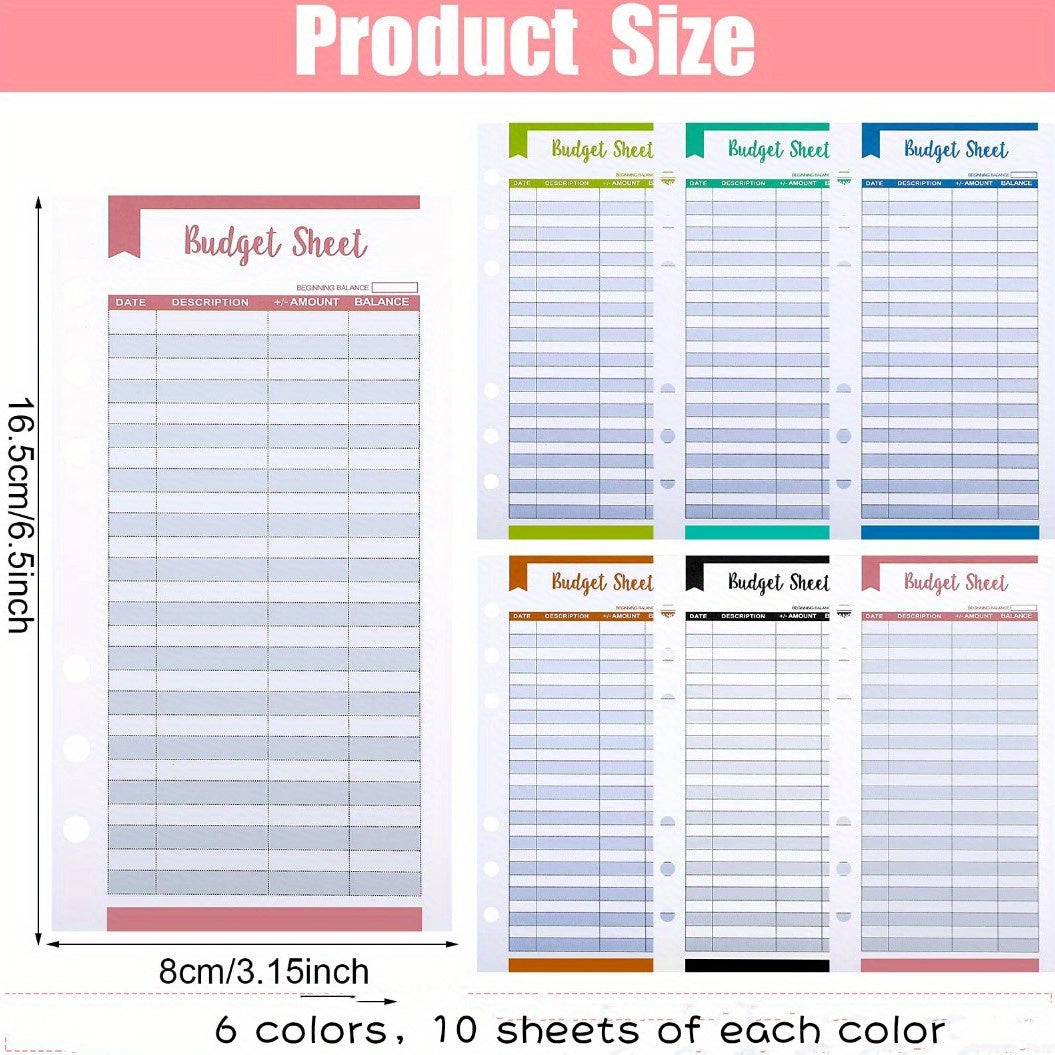 60pcs Budget Sheets 6 Rings Binder Expense Tracker Cash Envelope Planner