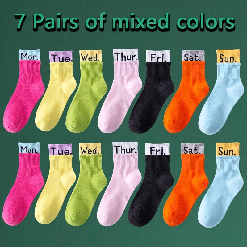 Colorblock Pairs Letter Print Socks Comfy & Breathable Women's Stockings