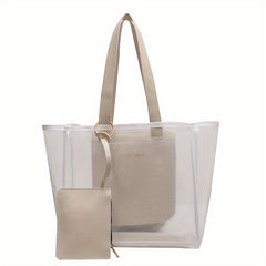Solid Mesh Tote Bag Large Capacity Shoulder Bag With Purse All Match Beach Bag