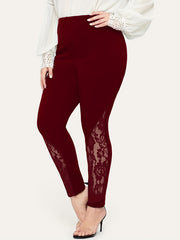 Floral Jacquard Lace High Rise Skinny Pants Plus Size