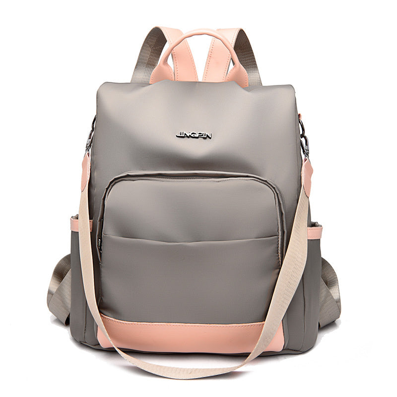 Colorblock Backpack Stylish Zipper Shoulder Bag Functional Bookbag