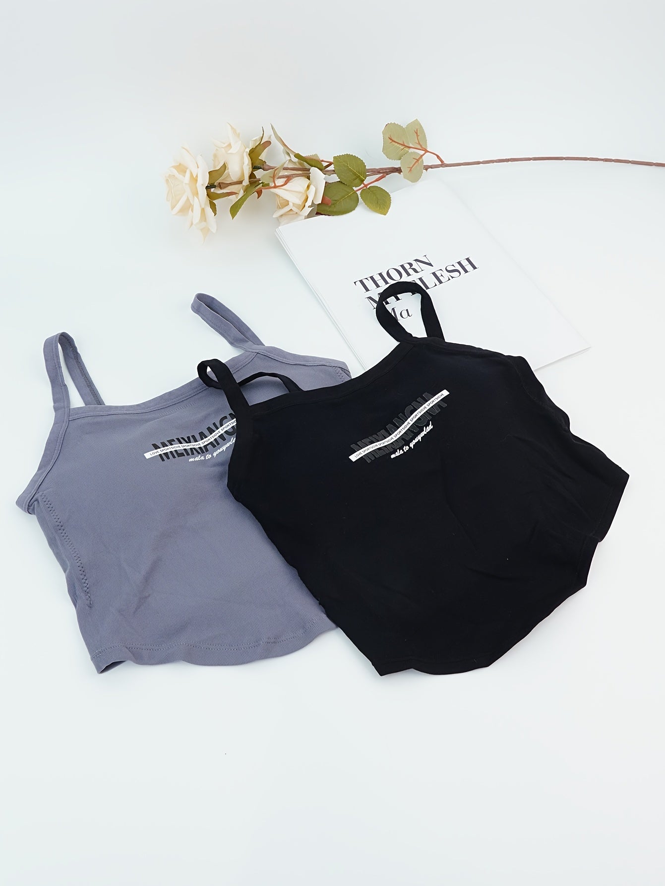 2pcs Letter Print Cami Tops Slim Fit Women's Lingerie