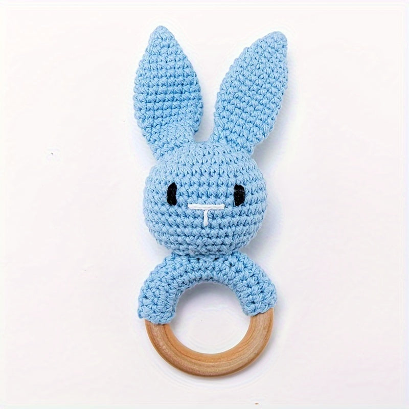 Bunny Rattle Crochet Bunny Youngsters Rattle Wooden Hand Rattle Toy