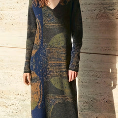  Distressed Long Sleeve Round Neck Maxi Dress
