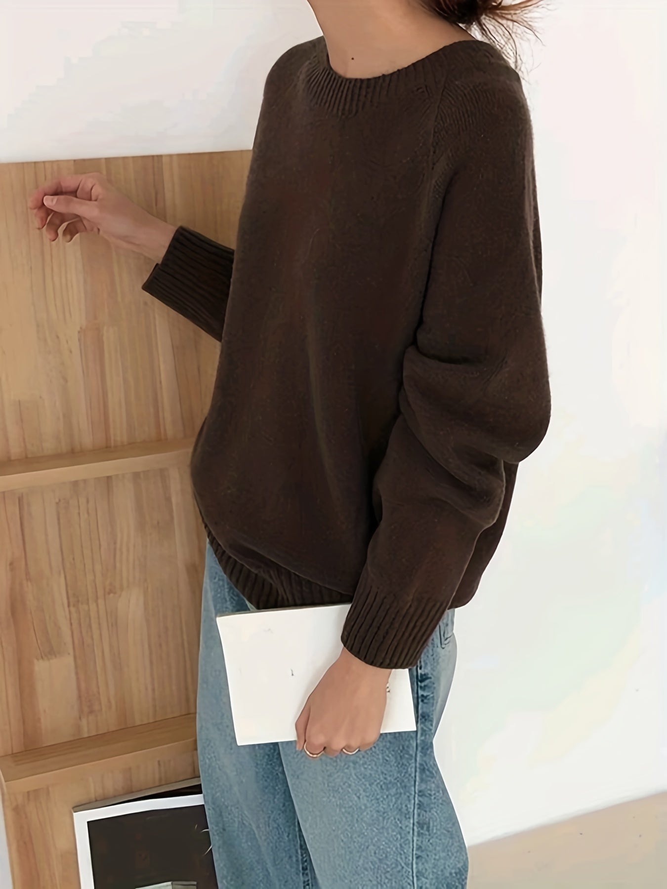  Casual Sweater Women's Plus Solid Raglan Sleeve