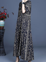 Boho Maxi Dress Women's Plus Allover Print Half Sleeve Loose Fit Dress