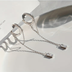 Hip Hop Cubic Zirconia Buckle Ring with Tassel Chain