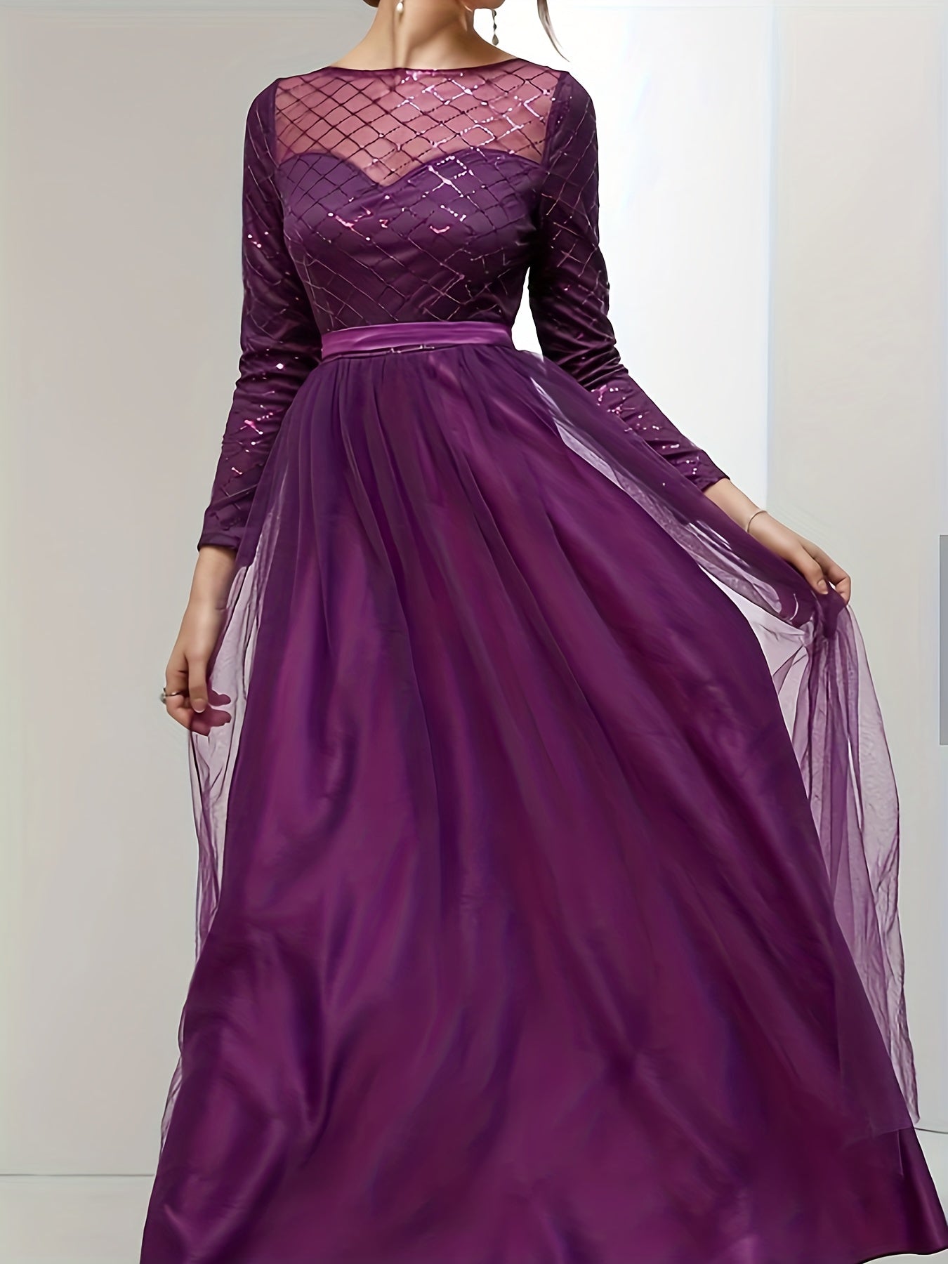 Women's Plus Glitter Sequin Long Sleeve Party Dress