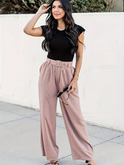  Wide Leg Loose Belted Trousers With Pockets