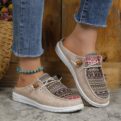 Women's Geometric Canvas Sneakers Low Top Retro Walking Loafers