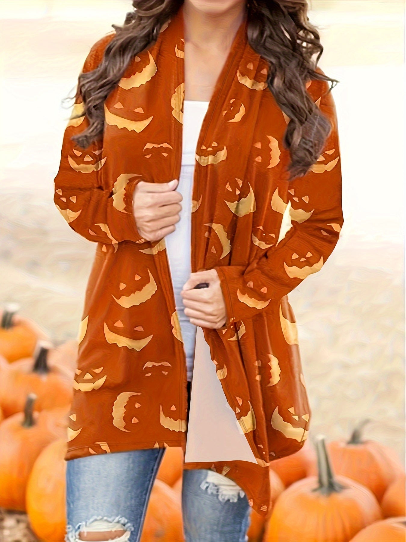  Halloween Cardigan Women's Open Front Graphic Print Long Sleeve
