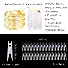 Loochica Photo Clip String Lights with 30 Clear Clips for Hanging Pictures