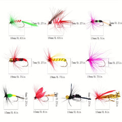 Dry & Wet Floating Fly Fishing Flies Trout & Bass Combo Set with Storage Box