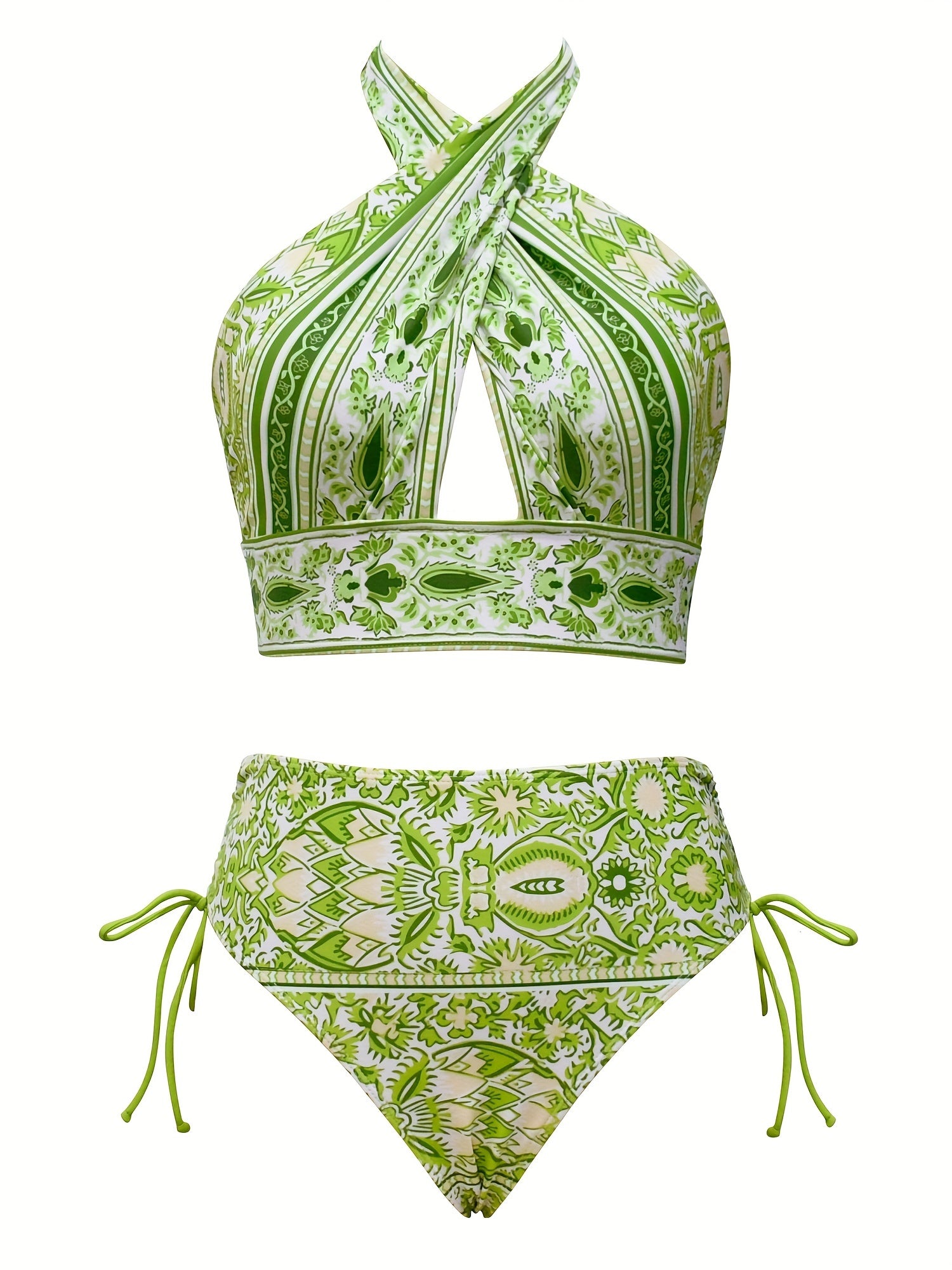 Criss Cross Halter Neck Bikini Set Backless Tie Side High Cut 2PC Swimsuit