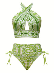 Criss Cross Halter Neck Bikini Set Backless Tie Side High Cut 2PC Swimsuit