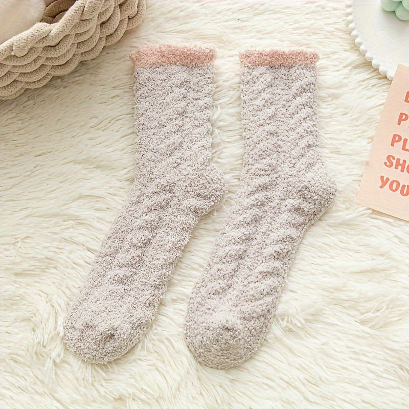 Women's Colorblock Fuzzy Socks Mid Tube Warm Stockings