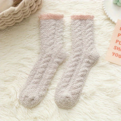 Women's Colorblock Fuzzy Socks Mid Tube Warm Stockings