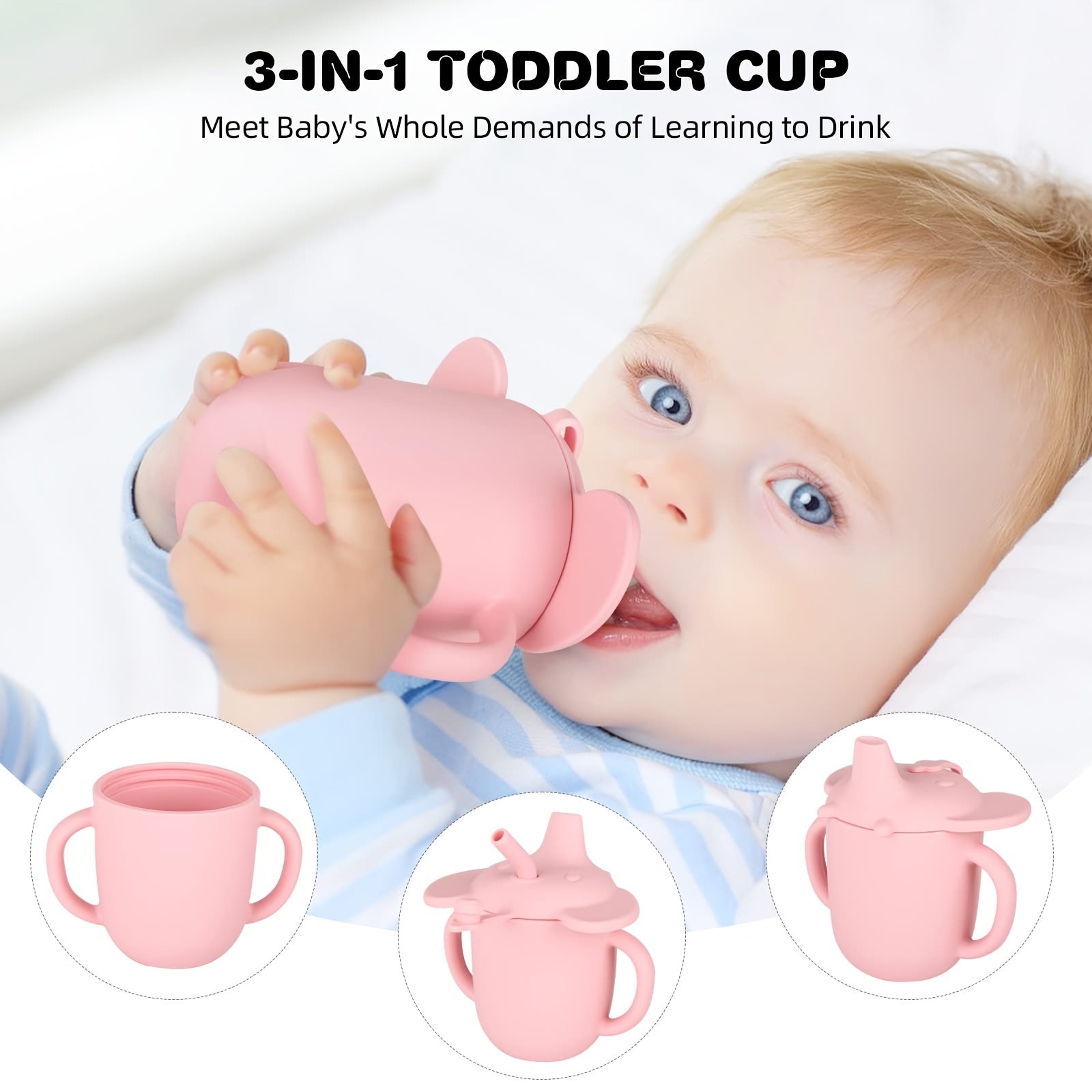 3 in 1 Silicone Training Cup with Straw Lid - 7oz