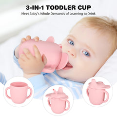 3 in 1 Silicone Training Cup with Straw Lid - 7oz