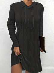  Jacquard Long Sleeve Hooded Mini Dress