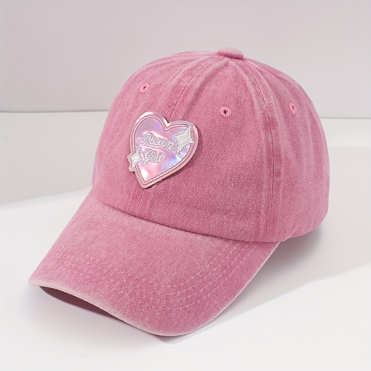 Pink Heart Printed Baseball Cap Casual Sunshade Dad Hat Adjustable Sun Hats