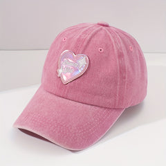 Pink Heart Printed Baseball Cap Casual Sunshade Dad Hat Adjustable Sun Hats