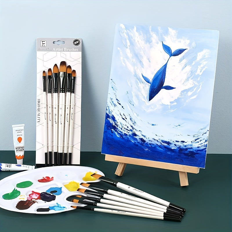 6-Piece Nylon Hair Brushes Set for Watercolor and Acrylic Painting
