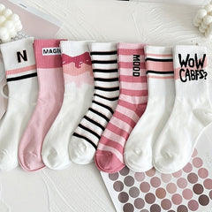 7 Pairs Letter & Striped Print Socks Women's Stockings