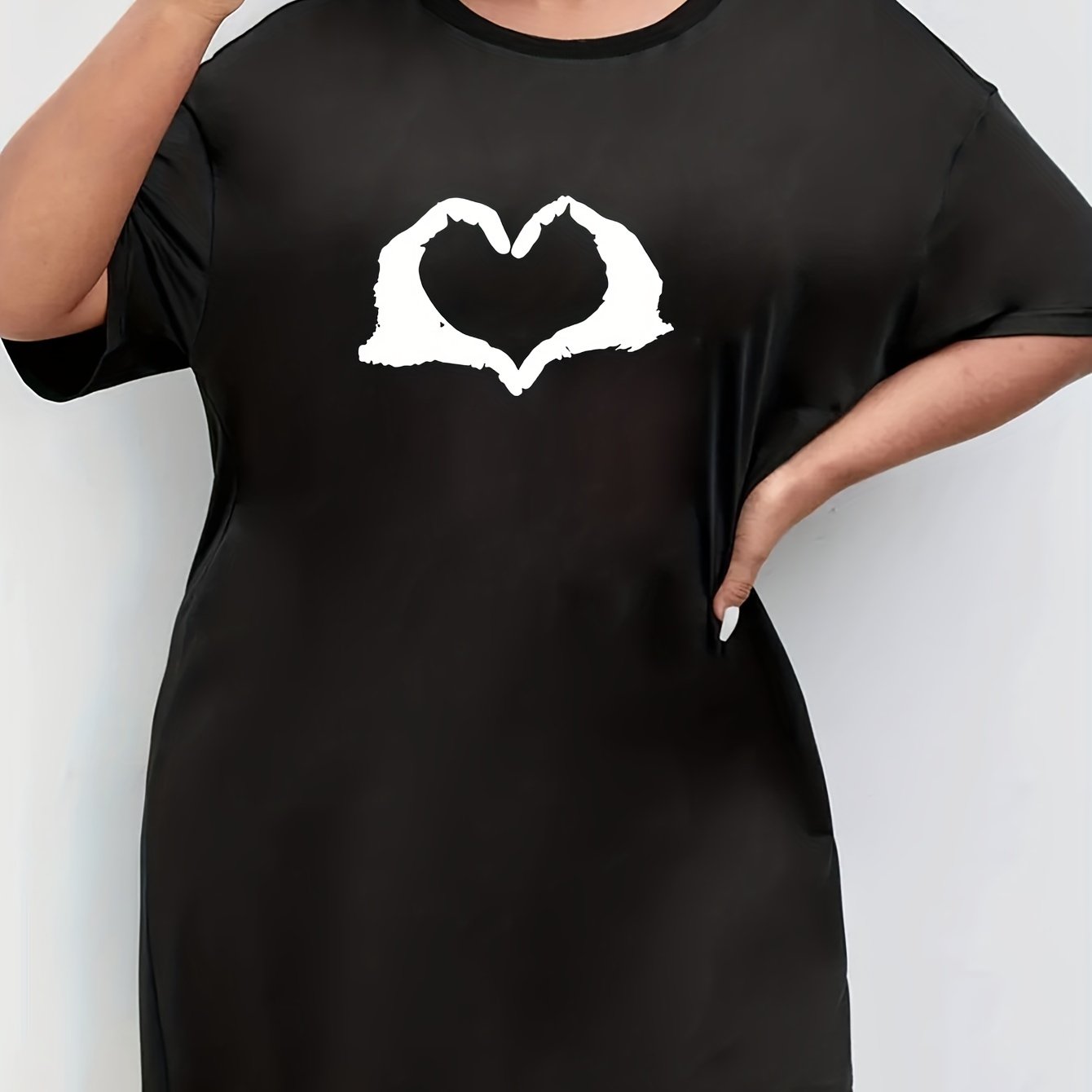  Heart Print Short Sleeve Sleep Dress