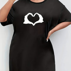  Heart Print Short Sleeve Sleep Dress