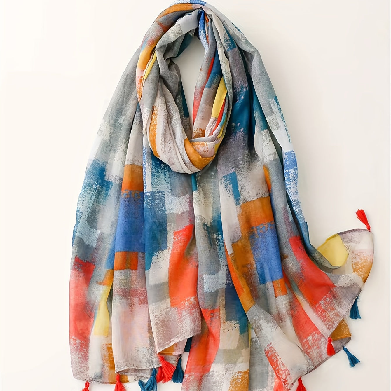 Colorful Printed Scarf Thin Breathable Headscarf Casual Sunscreen Fringed Shawl