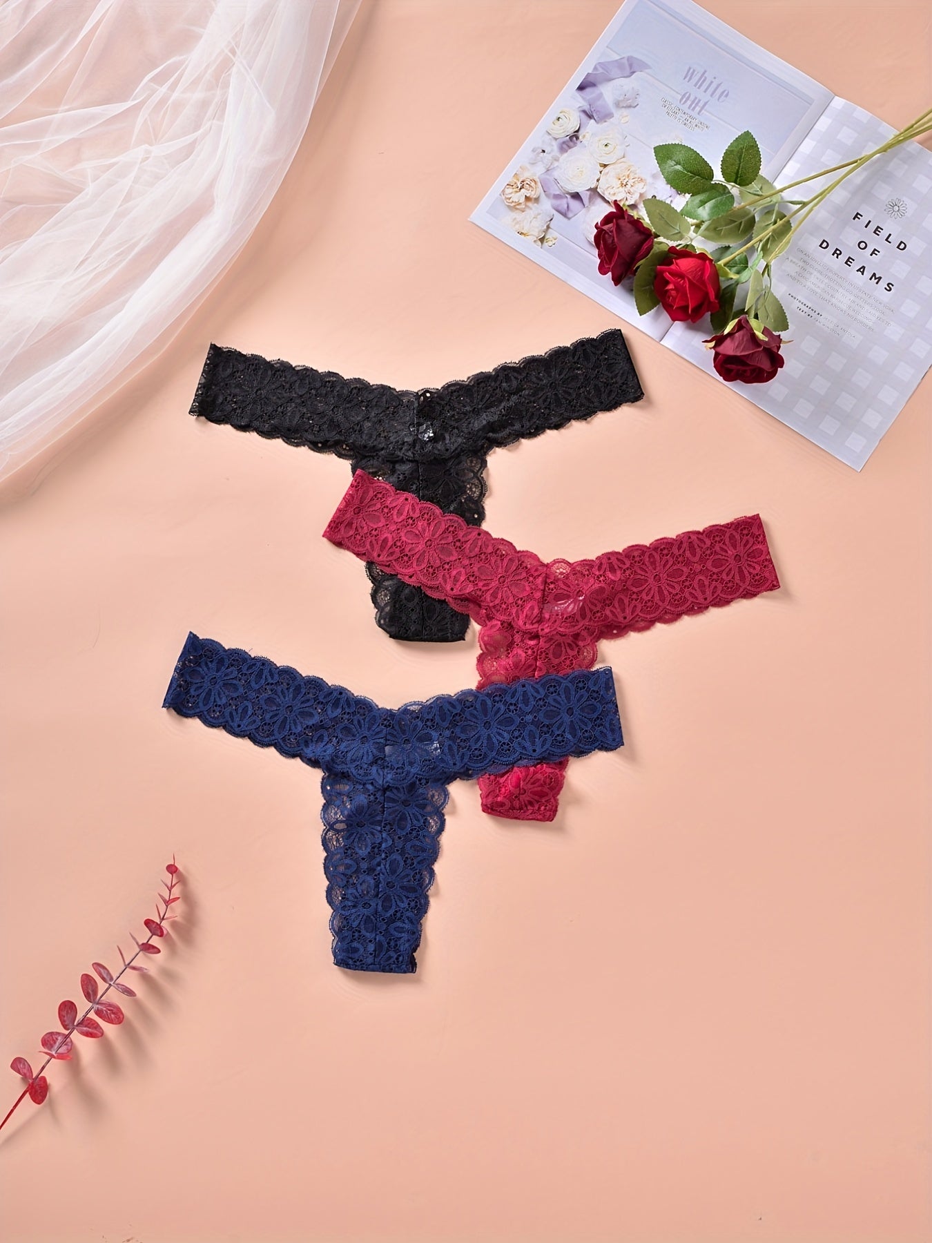 3 Pack Plus Size Lace Trim Low Rise Panties Set