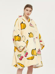  Halloween Lounge Robe Watermelon Pumpkin Print Hooded Flannel Blanket