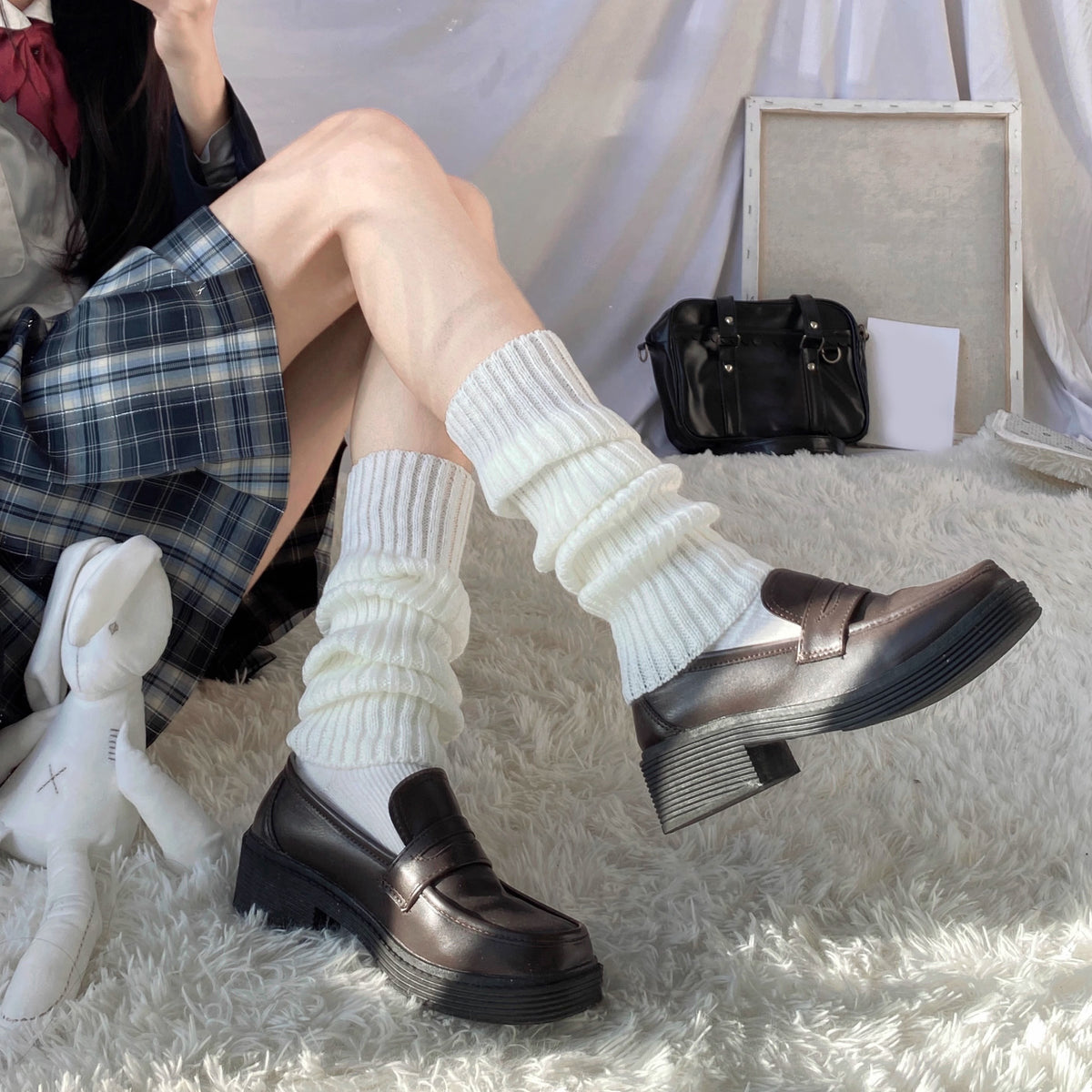 3 Pairs Ribbed Leg Warmers Knee High Socks Women's Stockings & Hosiery