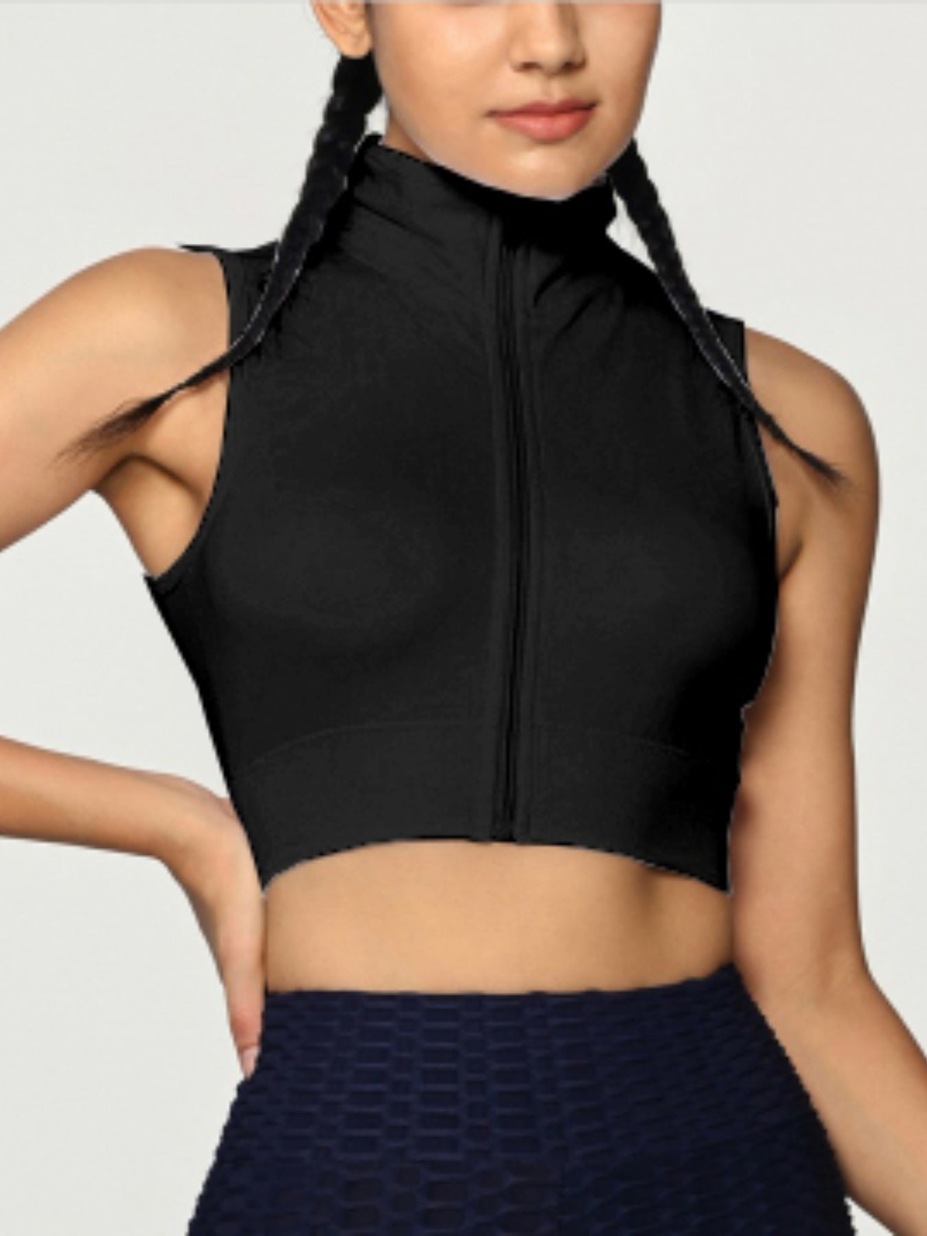 Women's Zipper Front Cropped Tank Top Solid Sleeveless Shirts