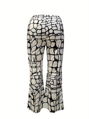  Allover Print Drawstring Wide Leg Trousers