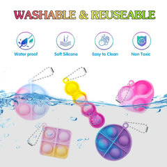 8pcs Mini Pop Keychains Assorted Shapes Fidget Toys for Kids