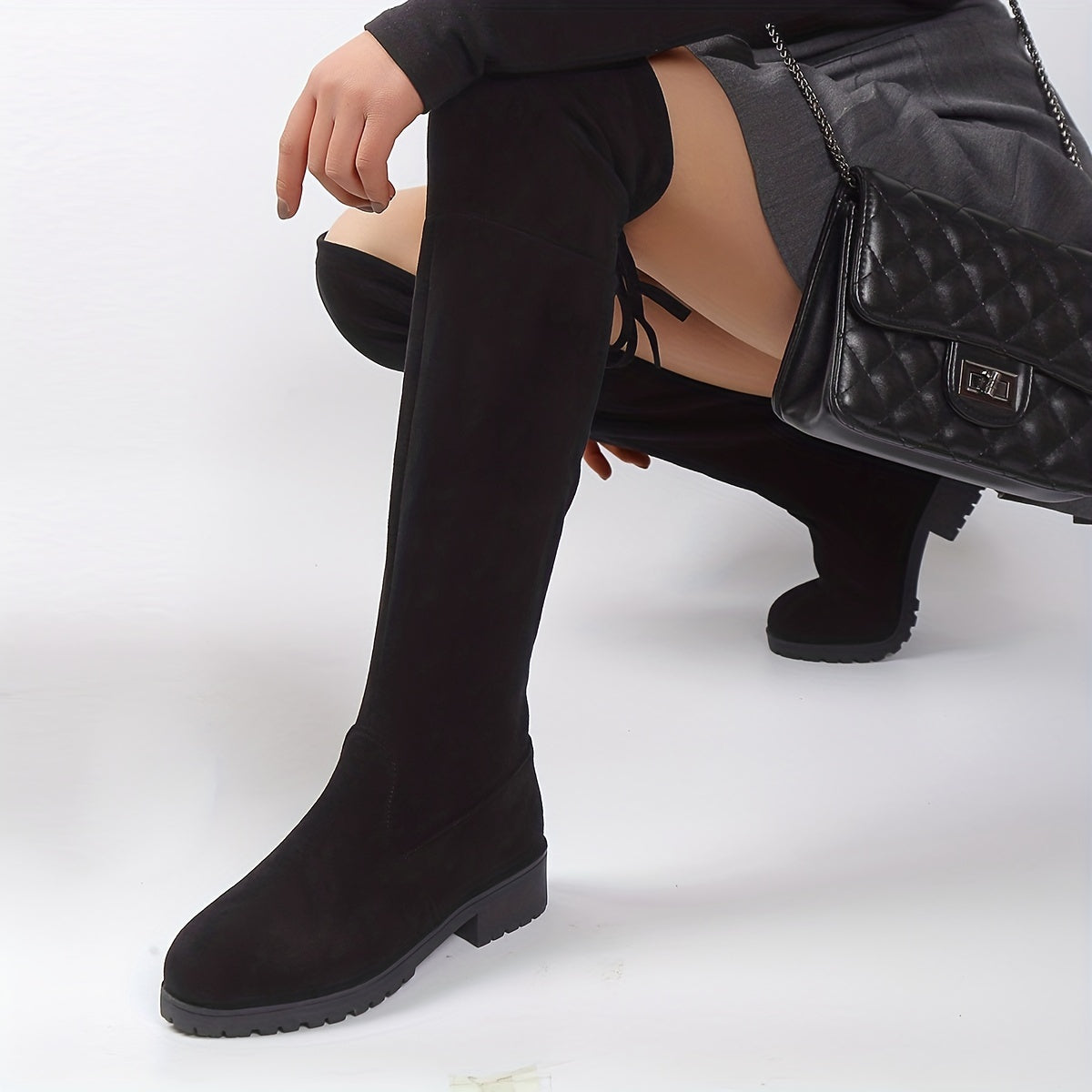 Women's Over The Knee Boots Lace Up Block Heels Comfy Slip On Long Boots