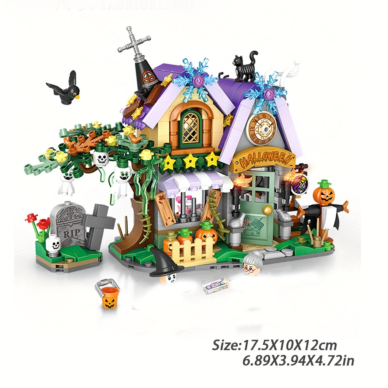 Halloween Magic House Pumpkin Straw Man Cat Mini Building Blocks
