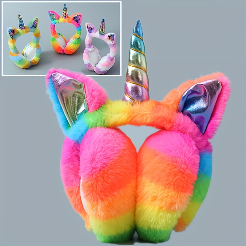 Multicolor Foldable Fleece Unicorn Earmuffs