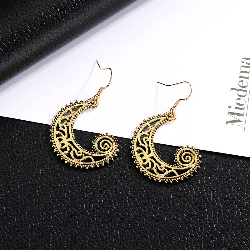 Bohemian Style Moon Hook Earrings Wave Spiral Shape Ear Drops