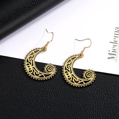 Bohemian Style Moon Hook Earrings Wave Spiral Shape Ear Drops